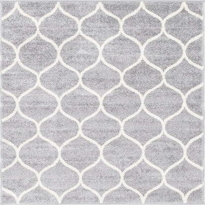 Unique Loom Trellis Frieze Collection Area Rug - Rounded (4' Square, Light Gray/ Ivory)