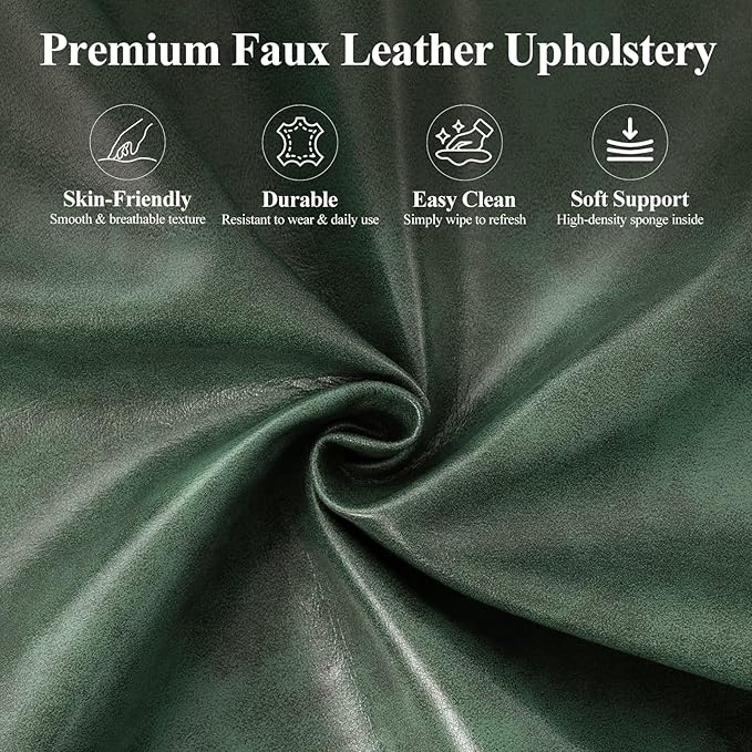 MALOL Modern Mid-Century Faux Leather Accent Chair, Upholstered Armchair with Curved Backrest, Sturdy Metal Base, Living Room, Bedroom & Reading Nook,Green