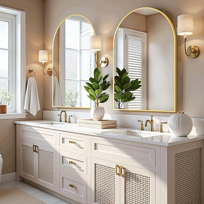 Arched Bathroom Mirror for Wall, 38" x 26" Gold Metal Frame Vanity Mirror, HD Glass Over Sink for Bathroom, Entryway, Bedroom