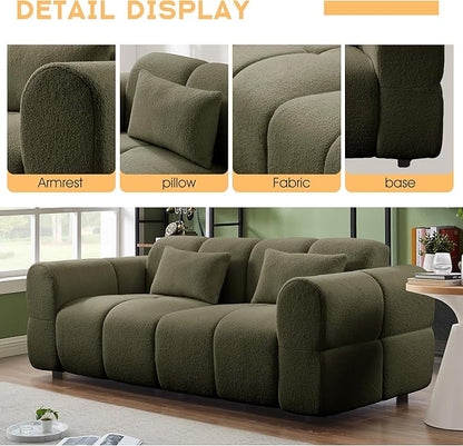 80" Modern Sofa Couch, Comfy Deep Seat Lambswool Cloud Sofa, Upholstered 3-Seater Boucle Couch, Oversized Loveseat for Living Room, Bedroom, Office, Apartment(Green)