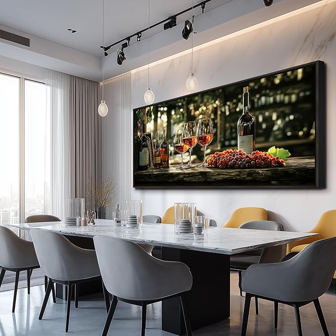 hyidecorart Large Framed Wall Art, Italian Wine Country Landscape Art Prints, Vineyard Picture Kitchen Wall Decor, Sunlit Rustic Grape Fields Paintings for Office Dining Room Hallway Basement 32x72 In