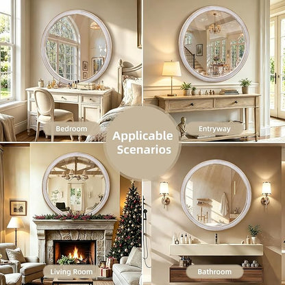 HOITUZYUS 36 Inch Round Wood Mirrors for Wall Decor, Rustic Farmhouse Circle Decorative Mirror for Bathroom, Living Room, Foyer, Entryway, Bedroom