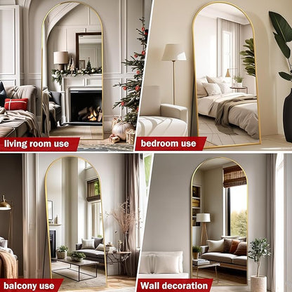 Suidia Full Length Mirror, 71"x32" Floor Standing Mirror Freestanding, Full Body Mirrors with Stand for Bedroom, Hanging Mounted for Living Room Cloakroom, Gold, Arched Style