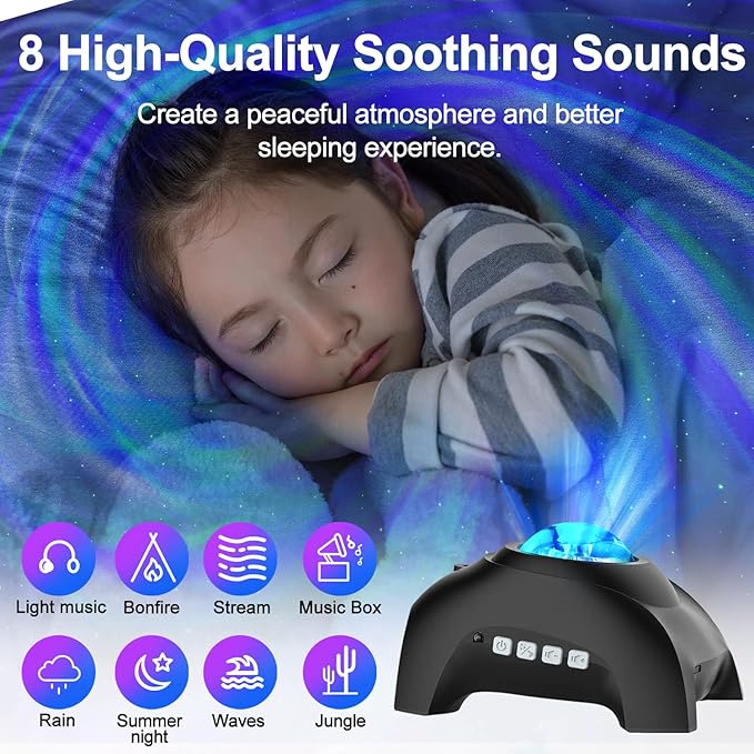 Star Projector, Northern Galaxy Aurora Lights Projector with 33 Light Effects Bluetooth Speaker & White Noise, Remote Control Night Light for Bedroom, Room Decor, Gift for Kids Adults (Jet Black)