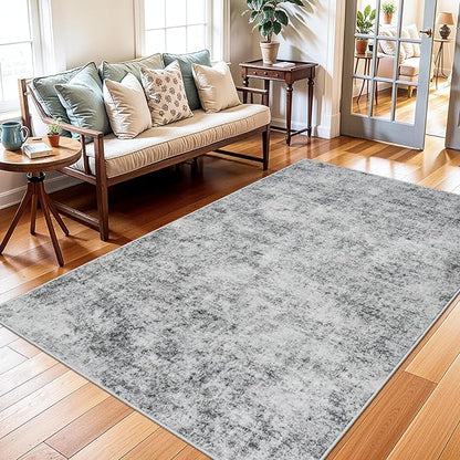 Living Room Area Rug 3x5 - Modern Abstract Washable Bedroom Rugs with Non Slip Rubber Backing Indoor Low Pile Carpet for Office Nursery Soft Ultra Thin Home Decor Floor Mat for Bathroom 3x5 Grey