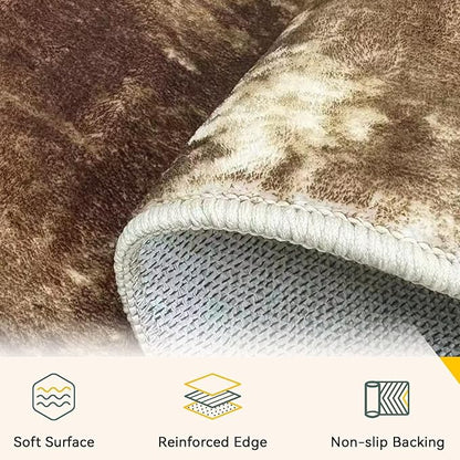 RELEANY Washable Area Rugs Square 8ft Non-Slip Modern Abstract Soft for Living Room Entryway Bedroom Nursery, Print Pattern, Brown Tan Beige Coffee