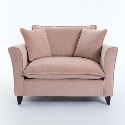 Merax 46.3" Chenille Accent Chair, Oversized Reading Armchair w/2 Pillows, Modern Corner Single Cloud Sofa Arm Chairs, Comfortable Living Room Deep Cushion Seating for Office & Apartment, Pale Pink