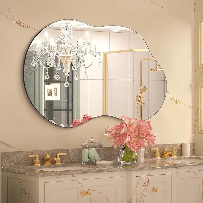 Dorlicecass Bathroom Mirror - Irregular Wall Mirrors Decorative 26"x46" Asymmetrical Tempered Glass Frameless for Vanity, Bedroom, Living Room, Cloakroom, Entryway