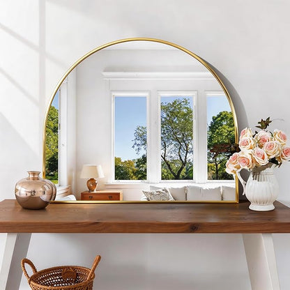 CIRCUMI Arched Wall Mirror, 30"x25" Gold Arched Mirror with Tempered Glass, Metal Frame, Large Size for Entryway Table, Mantel,Living Room,Over Sink,Arch Mirror for Decor,Shatterproof&Crystal-Clear
