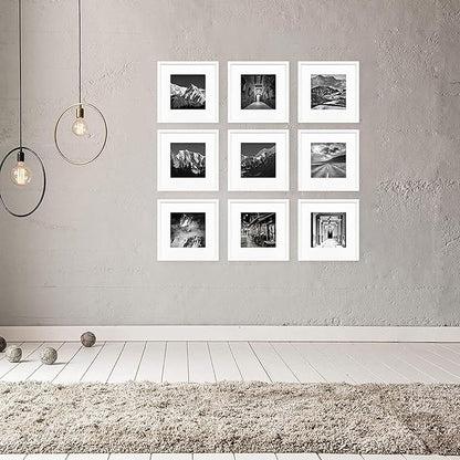 Hongkee 12x12 White Picture Frame set of 3, Made of Real Glass and Wooden Square Photo frame - Displays Picture 8x8 With Mat or 12 x 12 Without Mat, Desktop & Wall Collage Photo Frame