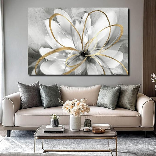 SOUGUAN Botanical Art Posters Gold Flower Wall Decoration Contemporary Wall Art for Living Room Large Size 32"x48" Photo for Dining Room Wall