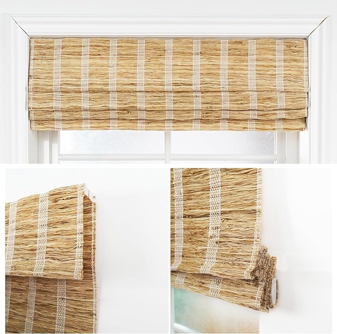 Motorized Bamboo Roman Shades, Motorized Blinds with Remote Compatible with Homekit, Alexa GoogleHome, Smart Wood Woven Shades for Indoor Windows, Customize, Shoreline Drift