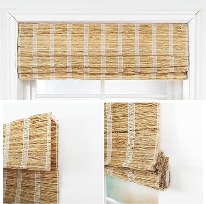 Motorized Bamboo Roman Shades, Motorized Blinds with Remote Compatible with Homekit, Alexa GoogleHome, Smart Wood Woven Shades for Indoor Windows, Customize, Shoreline Drift