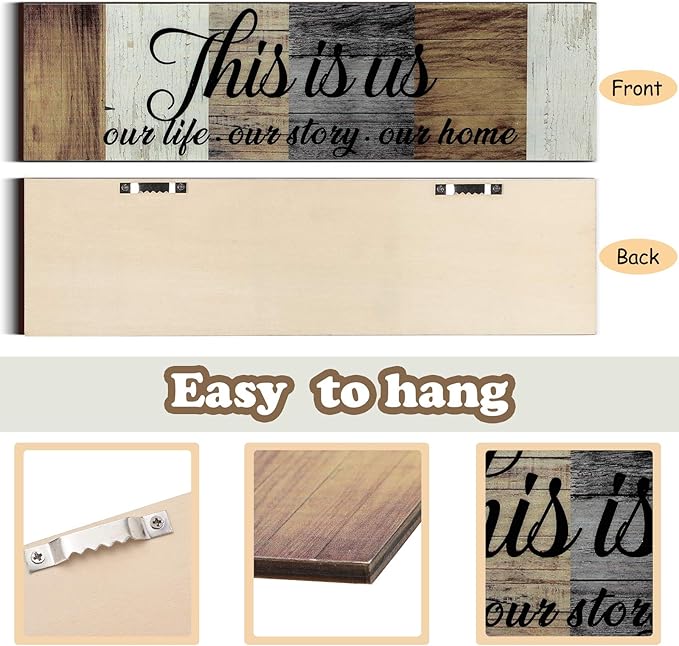 Jetec 3 Pieces Family Wooden Sign This Is Us Sign Rustic Wooden Family Home Decor Together Hanging Wall Decorations for Living Room Kitchen Bedroom Laundry Bathroom Warming(Brown, Beige, Gray)