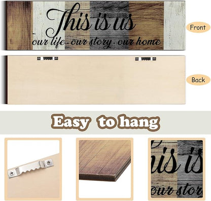 Jetec 3 Pieces Family Wooden Sign This Is Us Sign Rustic Wooden Family Home Decor Together Hanging Wall Decorations for Living Room Kitchen Bedroom Laundry Bathroom Warming(Brown, Beige, Gray)