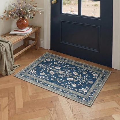 GENIMO Runner Rug 2x5 Non Slip Machine Washable Vintage Hallway Runner Rug, Low Pile Lightweight Rugs for Entryway, Hallway, Kitchen and Corridor, Dusty Navy