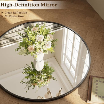 XRAMFY 40 Inch Round Mirror - Circle Mirrors for Bathroom, Entryway and Living Room Wall Decor, Modern Hanging Vanity Mirror, Matte Black Circle Decorative Wall Mirror