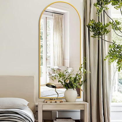 NicBex Arched Full Length Mirror with Stand, 57"x 20" Gold Full Body Mirror, Aluminum Alloy Frame Floor Mirror, Free Standing Mirror, Wall-Mounted, for Bedroom Living Room Dressing Room