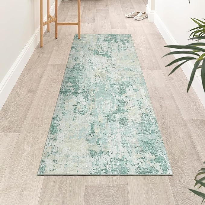ROYHOME Modern Abstract 2x6 Runner Rug Washable Non Slip Stain Resistant Rug for Hallway Kitchen Bedroom Non Shedding Low Pile Indoor Floor Cover,Green