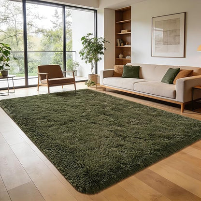 Andecor Soft Fluffy Bedroom Rugs, 4 x 6 Feet Indoor Shaggy Plush Area Rug for Boys Girls Kids Baby College Dorm Living Room Home Decor Floor Carpet, Olive Green