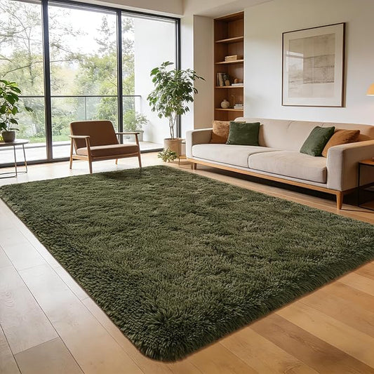 Andecor Soft Fluffy Bedroom Rugs, 4 x 6 Feet Indoor Shaggy Plush Area Rug for Boys Girls Kids Baby College Dorm Living Room Home Decor Floor Carpet, Olive Green