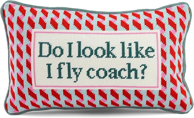 FURBISH Needlepoint Decorative Throw Pillow - Fly Coach - 9"x15" - Small Embroidered Designer Pillow for Living Room, Couch, Sofa, Chair & Bed - Eclectic Home Decor