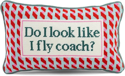 FURBISH Needlepoint Decorative Throw Pillow - Fly Coach - 9"x15" - Small Embroidered Designer Pillow for Living Room, Couch, Sofa, Chair & Bed - Eclectic Home Decor