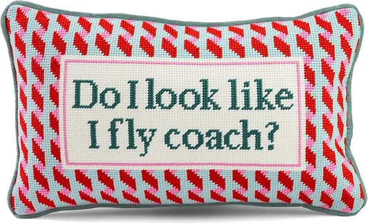 FURBISH Needlepoint Decorative Throw Pillow - Fly Coach - 9"x15" - Small Embroidered Designer Pillow for Living Room, Couch, Sofa, Chair & Bed - Eclectic Home Decor
