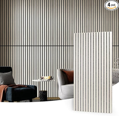Art3d 4 Pack 47.2 x 23.6in. Wood Slat Acoustic Panels for Wall and Ceiling - 3D Fluted Sound Absorbing Panel with Wood Finish - White Elm