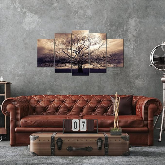 sechars - 5 Piece Large Canvas Wall Art Sepia Tree of Life Picture Photo Art Print on Canvas Mysterious Fantasy Forest Artwork for Home Office Living Room Decor Gallery Wrap Ready to Hang