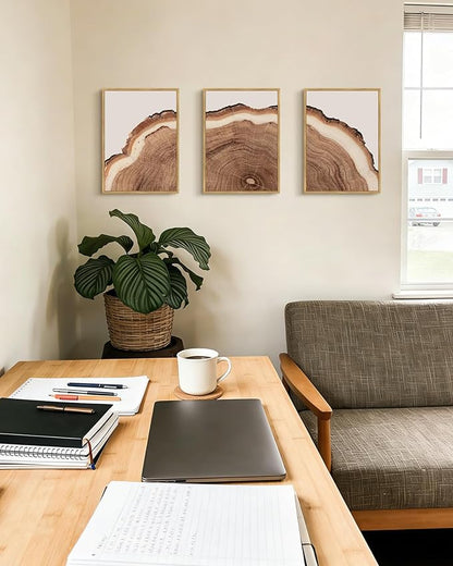 Drsoum Vintage Retro Tree Rings Wood Framed Wall Art Modern Wood Stump Nature Rustic Artwork Bedroom Living Room Ready to Hang 11x14in Natural Framed