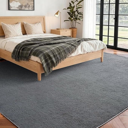 FinRèc 7x10 Washable Area Rugs for Bedroom Living Room, Low Pile Thin Rug Solid Color, Non-Slip Carpet Indoor for Home Decor (Pure Dark Grey)