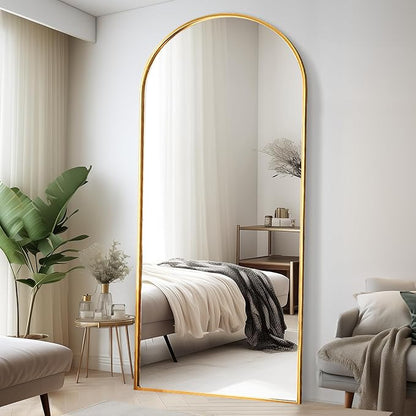 Rowjut Floor Full Length Mirror, Arched Mirrors Full Length 81"x41" Freestanding Large/with Aluminum Frame & Wall Mounted & Hanging or Leaning & Full Body Mirror for Bedroom, (Gold)