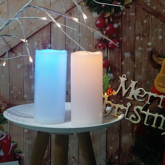 CANDLE CHOICE Waterproof Outdoor Color Changing Flameless Candles Remote Timer White Realistic Flickering Battery Operated Electric LED Pillars for Wedding Christmas Decoration Teen Girls 3”x7” 2PCS