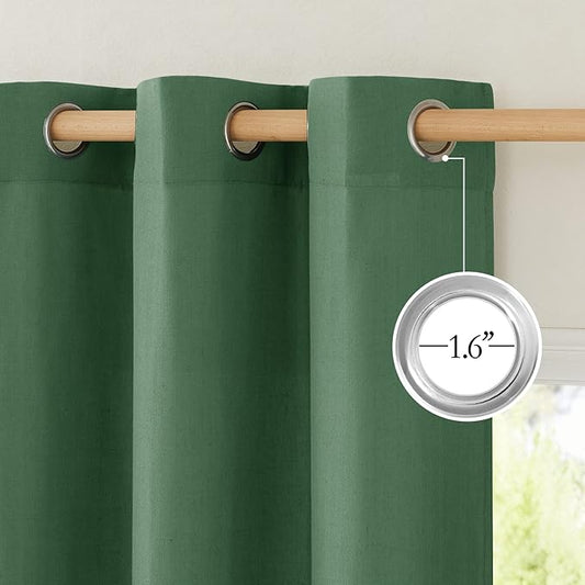 NICETOWN Linen Flax Semi Sheer Curtains 94" Length, Grommet Window Treatments Privacy Added with Light Penetration Vertical Drapes for Loft/Home Office, Olive Green, W55 x L94, 2 Panels