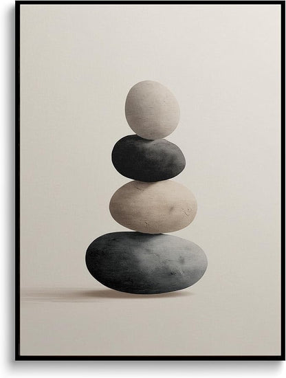 The Balanced Stone Canvas Wall Art Prints Posters Painting Framed Artwork Black White Wall Decor Modern Minimalist Zen Abstract Style Living Room Bedroom Kitchen Dining Office Home Gifts 12x16 Inches