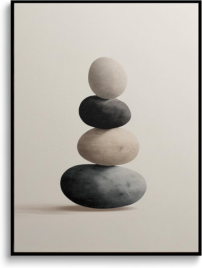 Stacked Rocks Canvas Wall Art Prints Posters Painting Framed Artwork Minimalist Wall Decor Modern Contemporary Zen Abstract Kitchen and Living Room Bedroom Office Home Decoration Gifts 16x24 Inches