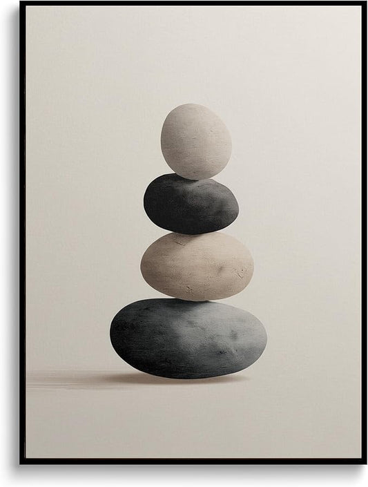 Stacked Rocks Canvas Wall Art Prints Posters Painting Framed Artwork Minimalist Wall Decor Modern Contemporary Zen Abstract Kitchen and Living Room Bedroom Office Home Decoration Gifts 16x24 Inches