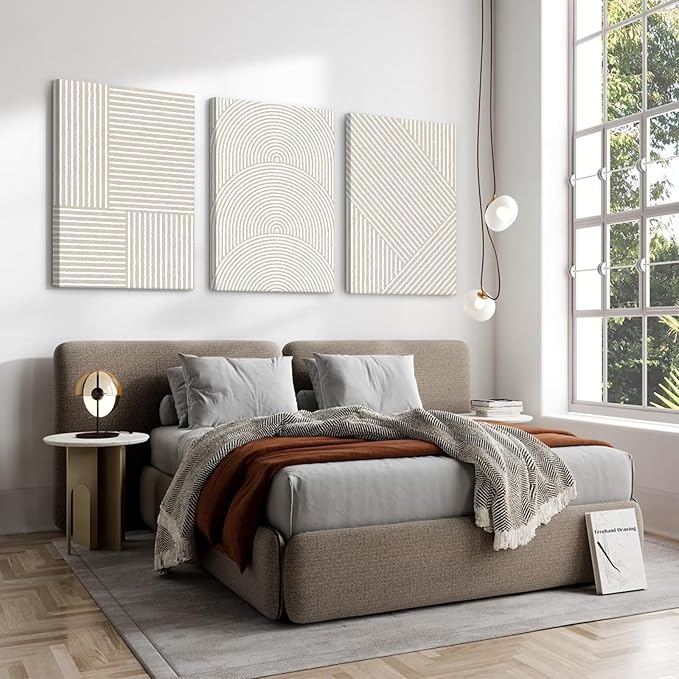 Beige Abstract Wall Art Pictures Boho Modern Canvas Wall Decor Neutral Line Wall Art Minimalist Art Abstract Beige Prints Painting Modern Artwork for Living Room Bedroom 12x16x3 Inch Ready to Hang
