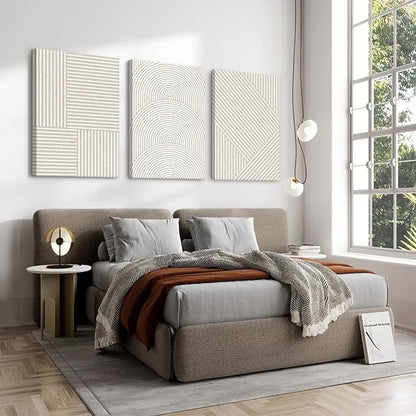 Beige Abstract Wall Art Pictures Boho Modern Canvas Wall Decor Neutral Line Wall Art Minimalist Art Abstract Beige Prints Painting Modern Artwork for Living Room Bedroom 12x16x3 Inch Ready to Hang