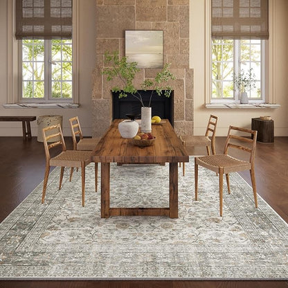 10x12 Large Rugs for Living Room: Washable Rug Stain Resistant Non Slip Distressed Vintage Rug Low Pile Faux Wool Soft Carpet for Bedroom Farmhouse Dining Room Kids Playroom Nursery