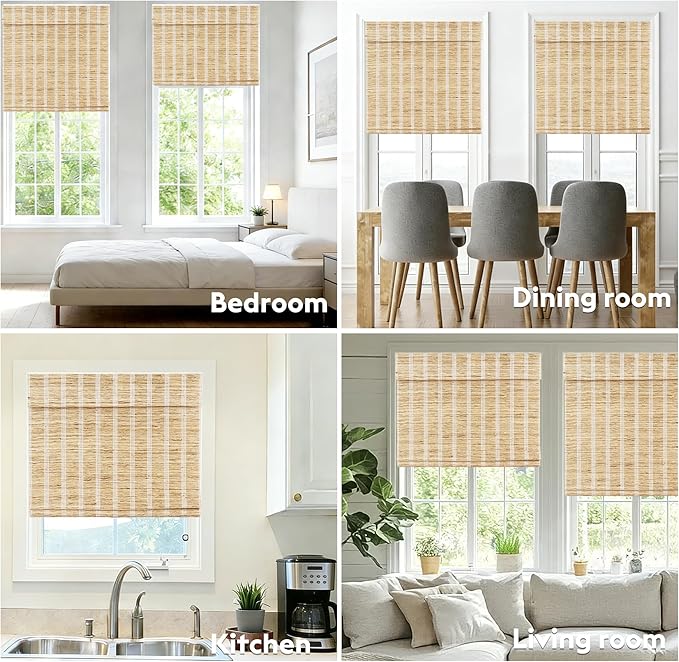 Motorized Bamboo Roman Shades, Motorized Blinds with Remote Compatible with Homekit, Alexa GoogleHome, Smart Wood Woven Shades for Indoor Windows, Customize, Shoreline Drift