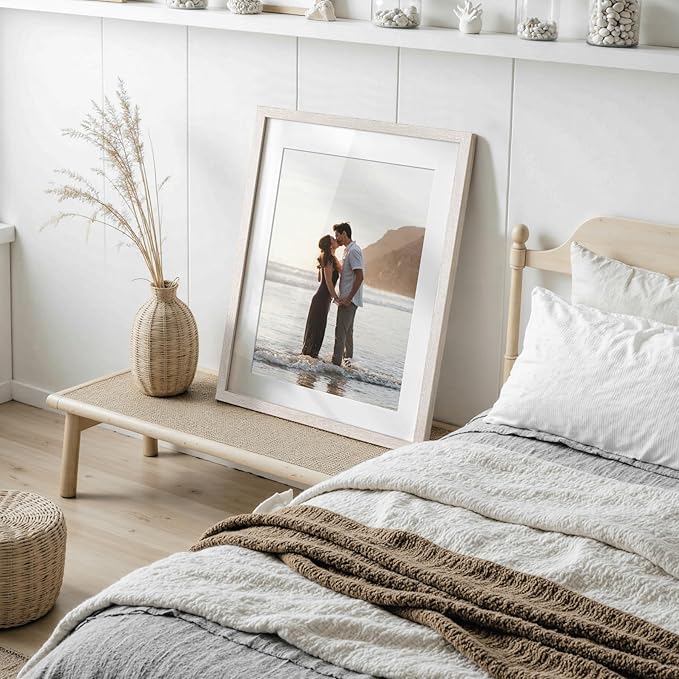 Momentworth 20x24 Picture Frame with Mat for 16x20 Set of 3, Rustic White Wood Grain 20x24 Frame for Wall Mounting (3 Pack, White)