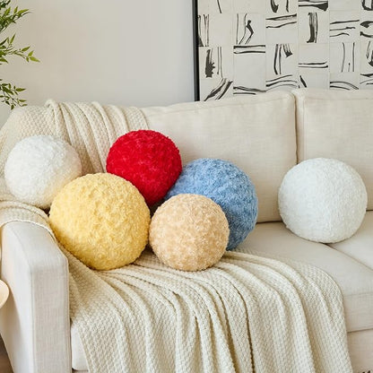 Ball Pillow, Decorative Round Pillow for Couch n, Circle Throw Pillows, Perfect Ball Pillows for Couch, Stylish Decorative Pillows, Versatile Round Throw Pillow (White, Mini-8.6 Inches)