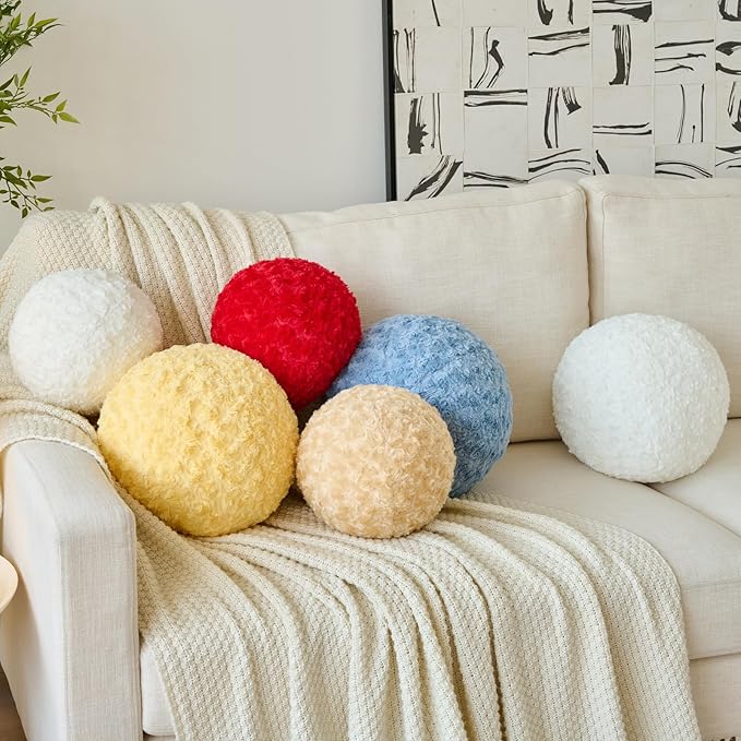 Ball Pillow, Decorative Round Pillow for Couch n, Circle Throw Pillows, Perfect Ball Pillows for Couch, Stylish Decorative Pillows, Versatile Round Throw Pillow (Grey Blue, Medium-11.8 Inches)