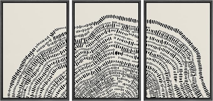 SIGNLEADER Framed Canvas Print Wall Art Set Duotone Geometric Wood Tree Ring Collage Abstract Shapes Illustrations Modern Art Boho Decorative for Living Room, Bedroom, Office - 24"x36"x3 BLACK