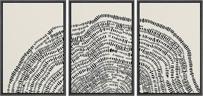 SIGNLEADER Framed Canvas Print Wall Art Set Duotone Geometric Wood Tree Ring Collage Abstract Shapes Illustrations Modern Art Boho Decorative for Living Room, Bedroom, Office - 24"x36"x3 BLACK