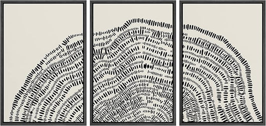 SIGNLEADER Framed Canvas Print Wall Art Set Duotone Geometric Wood Tree Ring Collage Abstract Shapes Illustrations Modern Art Boho Decorative for Living Room, Bedroom, Office - 24"x36"x3 BLACK