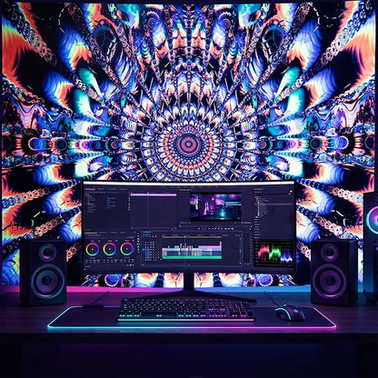 PRRPRR Blacklight Mandala Tapestry for Bedroom, UV Reactive Trippy Wall Tapestry, Bohemian Aesthetic Wall Art Decor for Adults Teens (Mandala Orange, 78"x59")