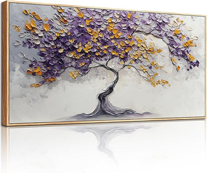 crmotu Tree of Life Large Framed Wall Art, Purple Tree Abstract Art Wall Decor, Modern Neutral Plant Canvas Prints, Minimalist Wall Pictures for Living Room Bedroom Yoga Office Decorations 29x57inch